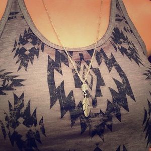 Feather Quartz Boho Long Silver Necklace NEW